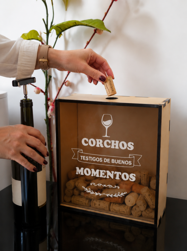 PORTA CORCHOS DE VINO DE MADERA | ALCANCÍA PARA CORCHOS DECORATIVA
